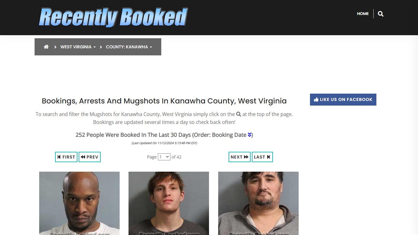 Bookings, Arrests and Mugshots in Kanawha County, West Virginia