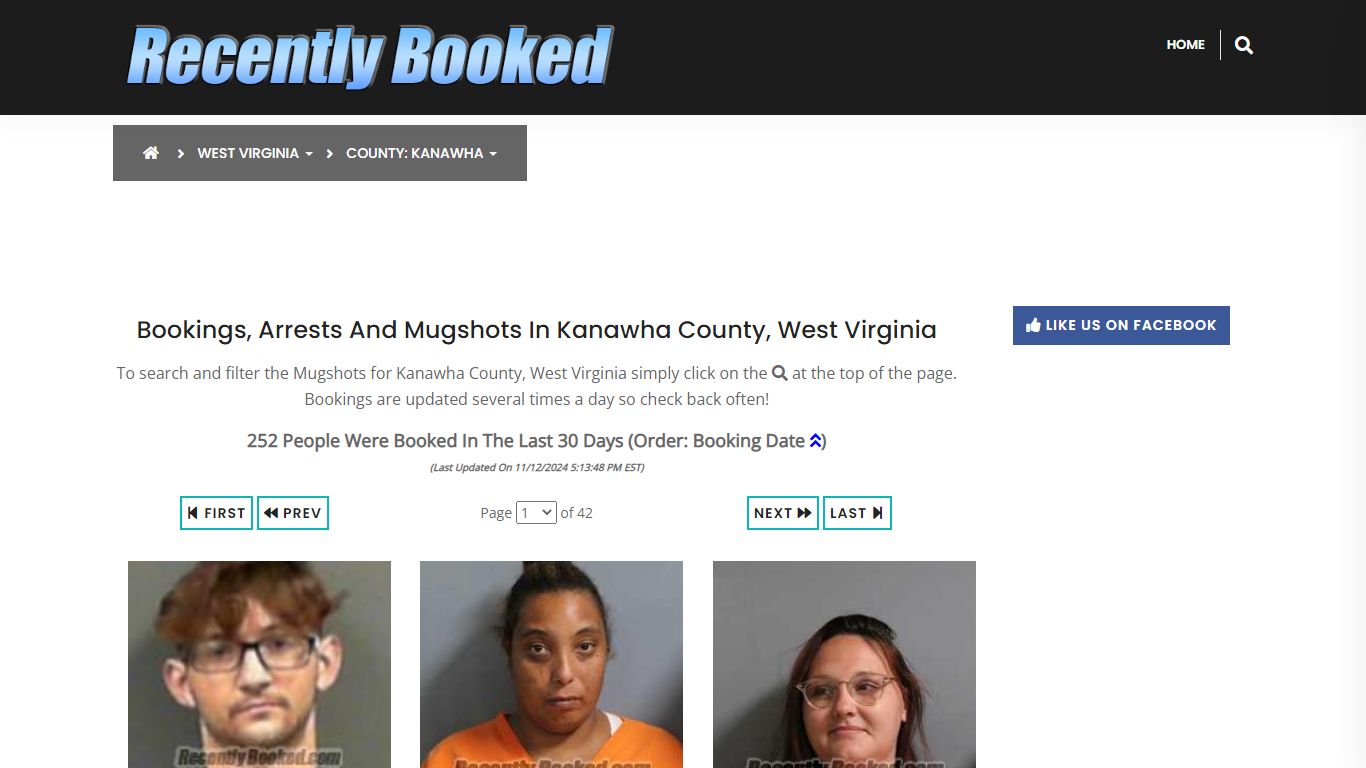 Bookings, Arrests and Mugshots in Kanawha County, West Virginia