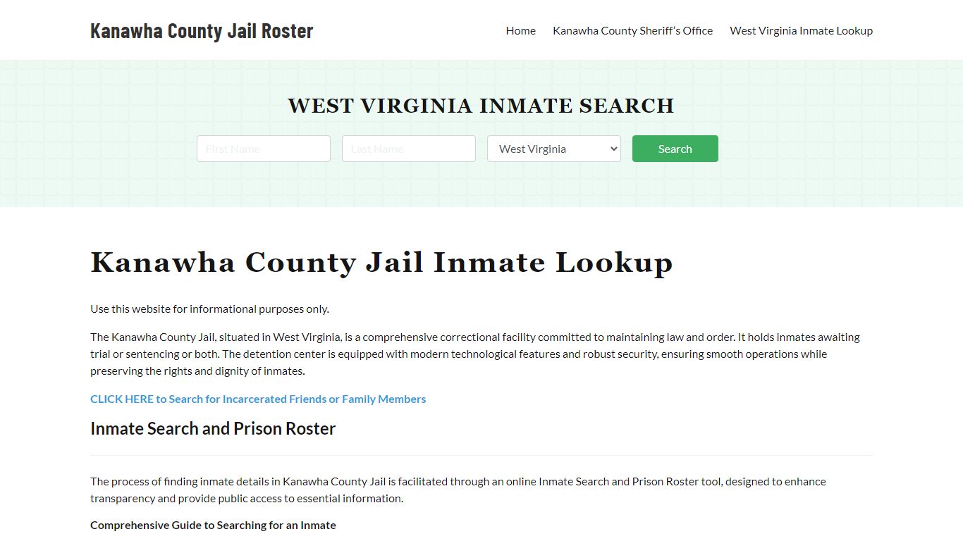 Kanawha County Jail Roster Lookup, WV, Inmate Search