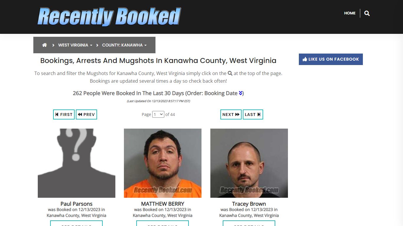 Bookings, Arrests and Mugshots in Kanawha County, West Virginia